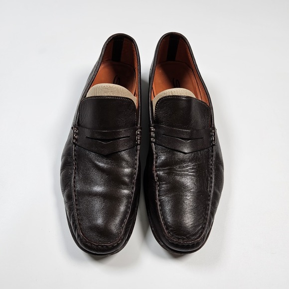 Santoni Italy Leather Penny Loafer Dress Shoes Brown Men\'s Size US 10 Driving main image 8